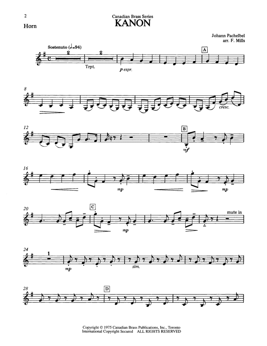 Kanon - Horn in F Brass Ensemble scores gallery preview page 1