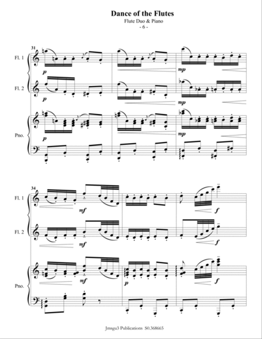 Tchaikovsky: Dance of the Flutes from Nutcracker Suite for Flute Duo & Piano Flute Duet scores gallery preview page 6