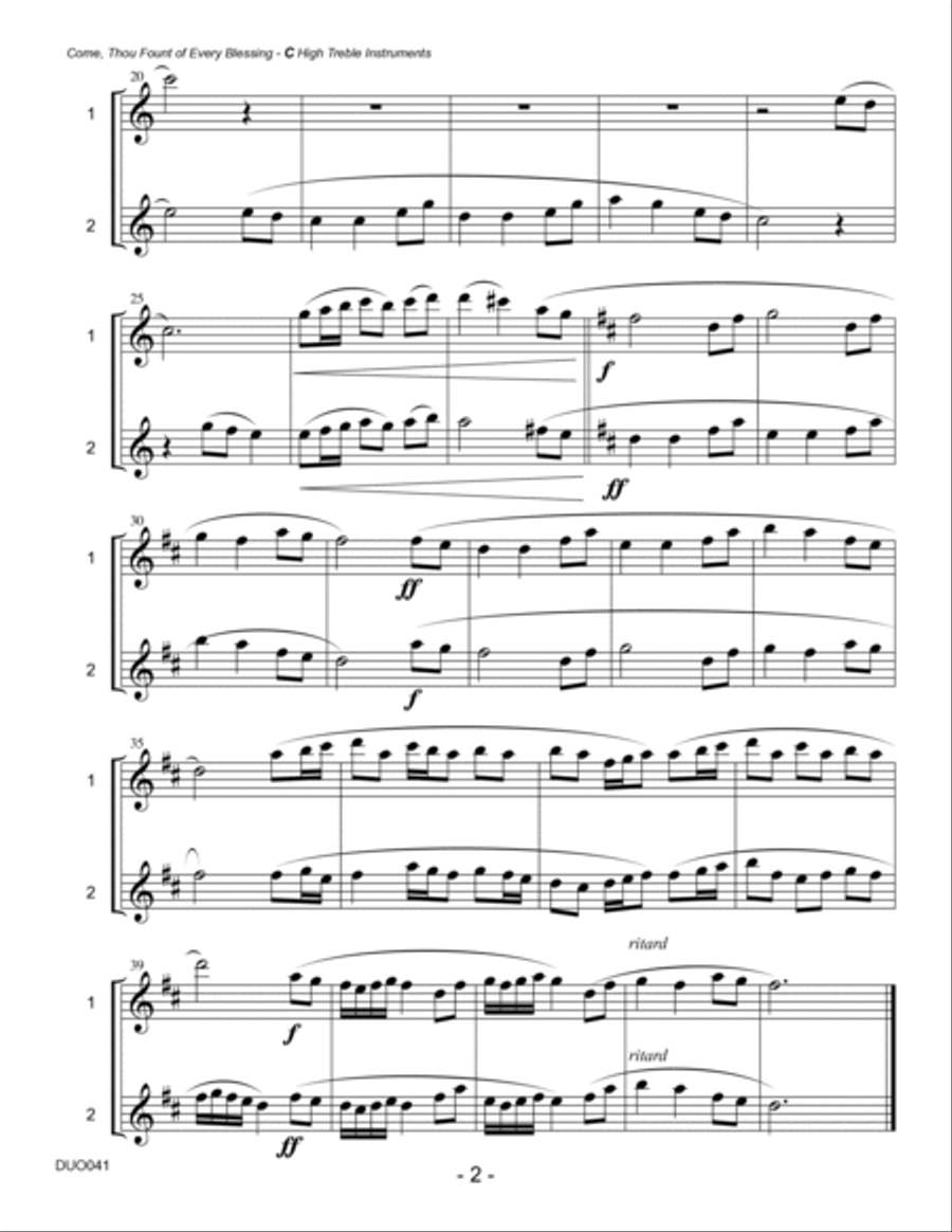 COME THOU FOUNT OF EVERY BLESSING - unaccompanied DUET for any orchestral instruments! Woodwind Duet scores gallery preview page 4