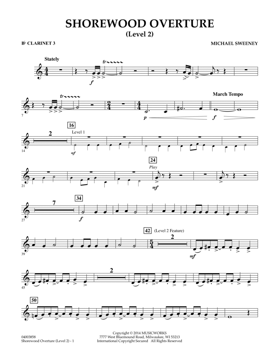 Shorewood Overture (for Multi-level Combined Bands) - Bb Clarinet 3 (Level 2)