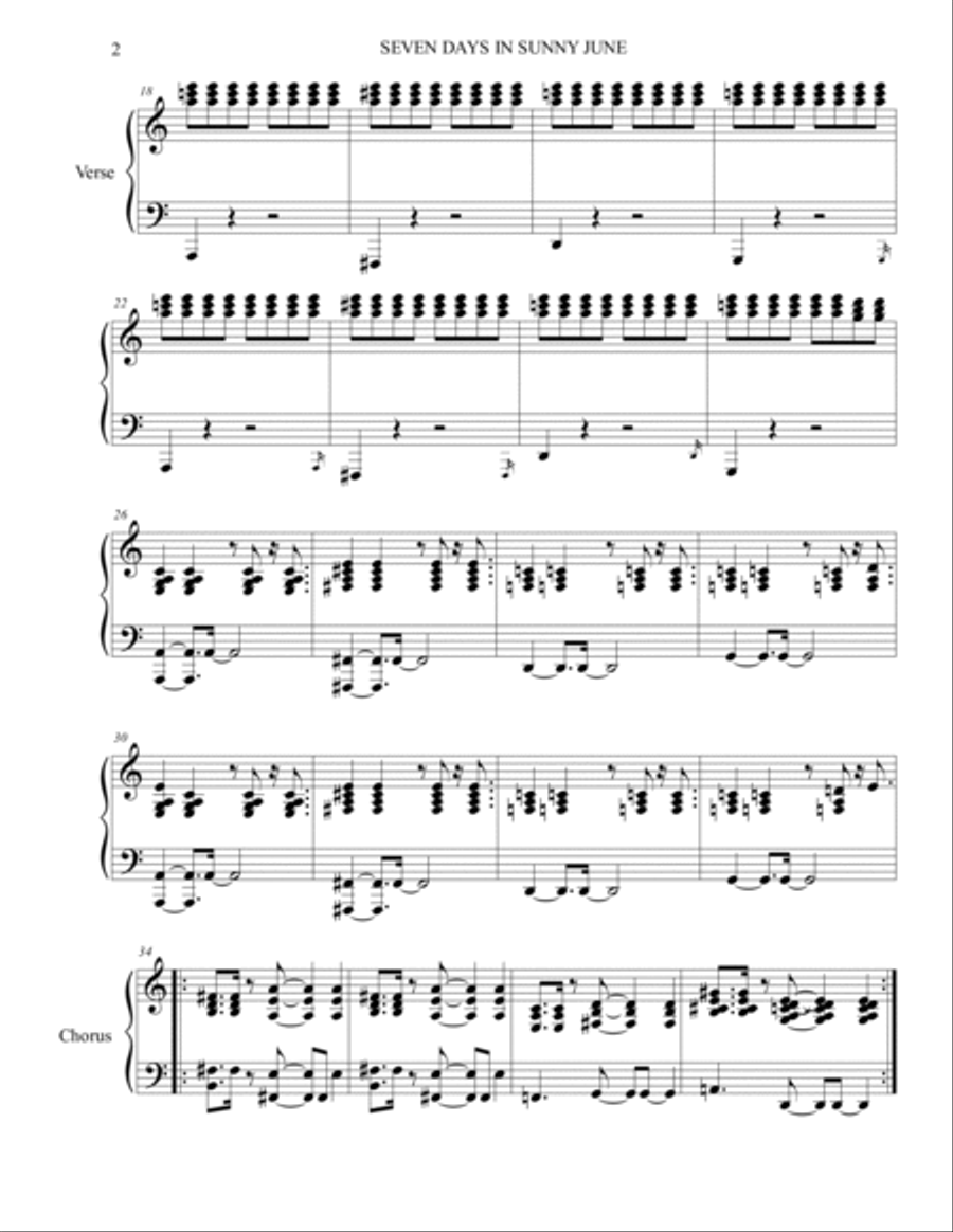 7 Sunny Days In June (seven Days In Sunny June) Piano Solo scores gallery preview page 2