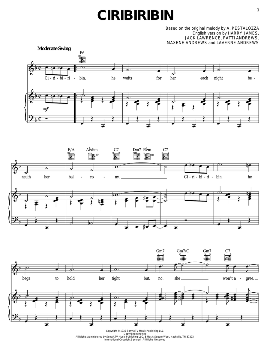 Ciribiribin Piano, Vocal, Guitar scores gallery preview page 1