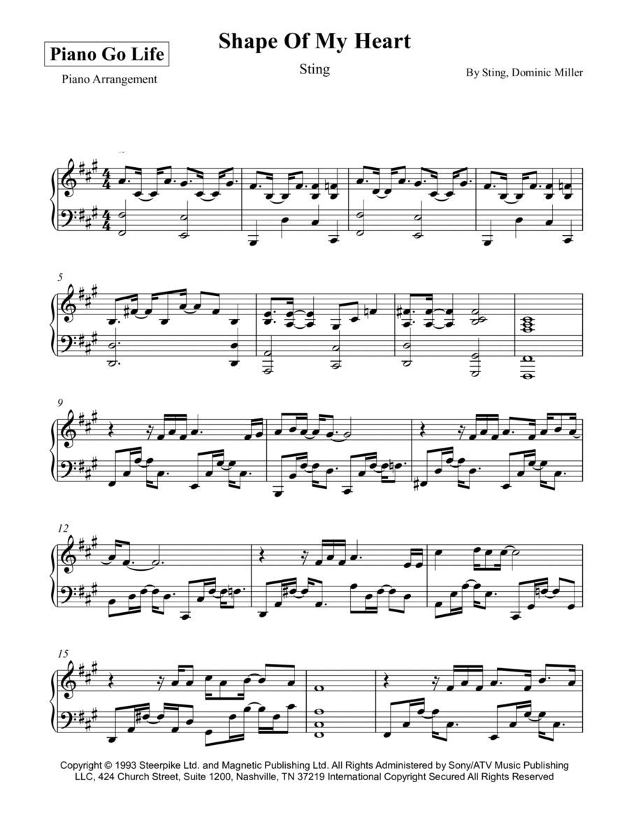 Shape Of My Heart Piano Solo scores gallery preview page 1