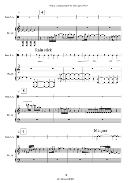 "Travel to the source of the Kamo-gawa River" Version for piano with left-hand and percussion with Piano - Digital Sheet Music