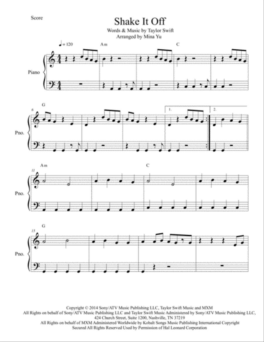 Shake It Off Piano Solo scores gallery preview page 1