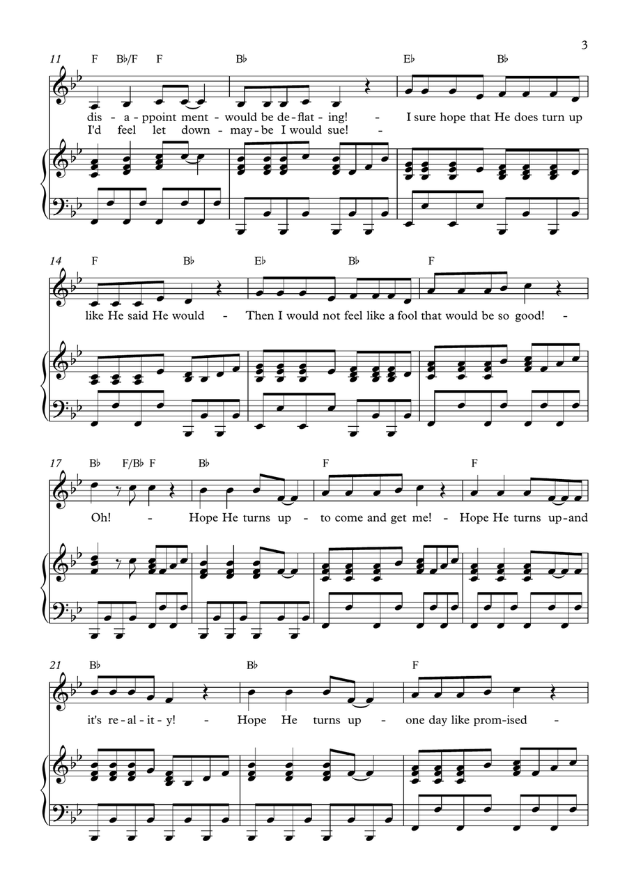 Hope He Turns Up Piano, Vocal, Guitar scores gallery preview page 3
