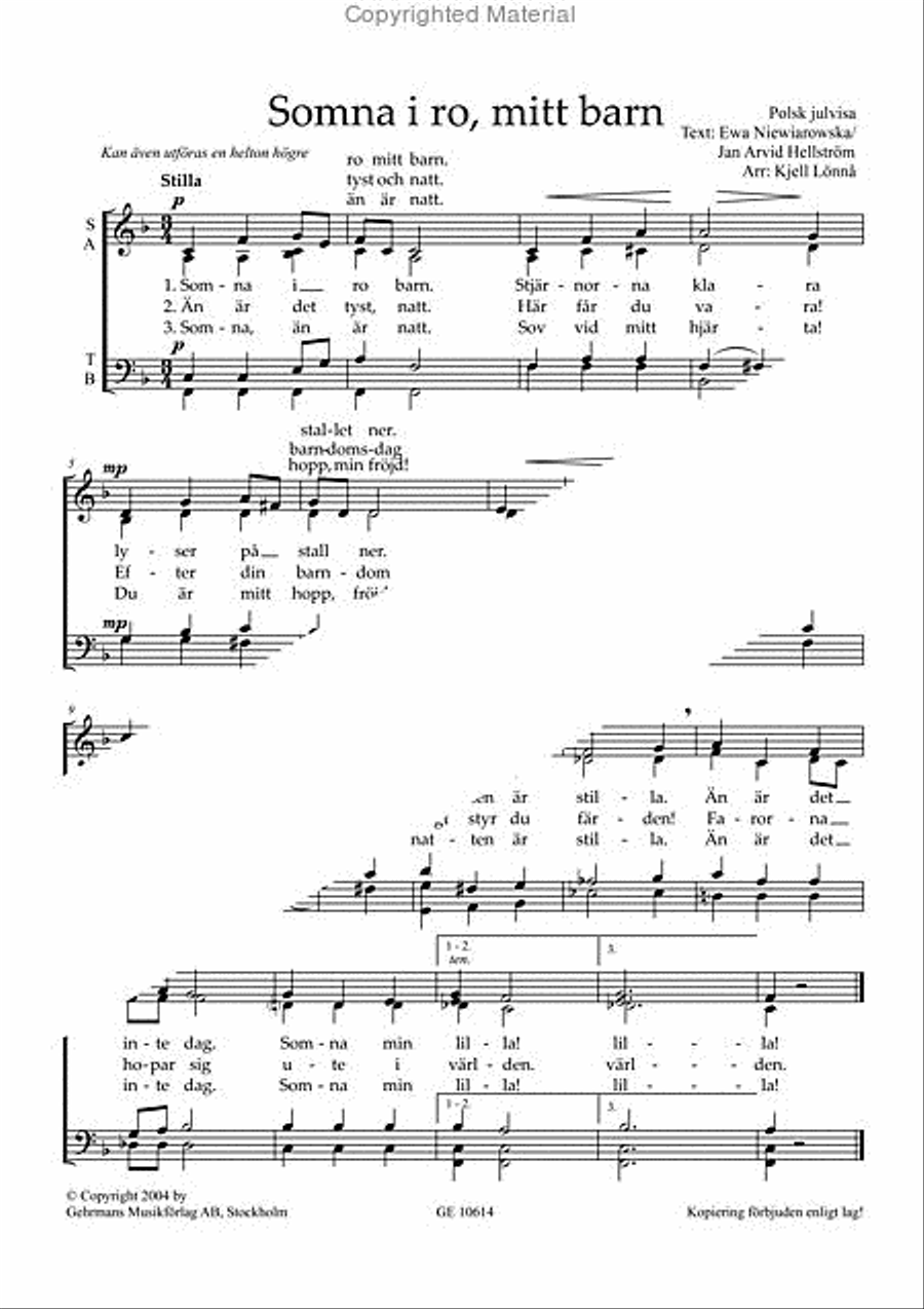 Somna i ro, mitt barn Somna i ro, mitt barn Divisi scores gallery preview page 2