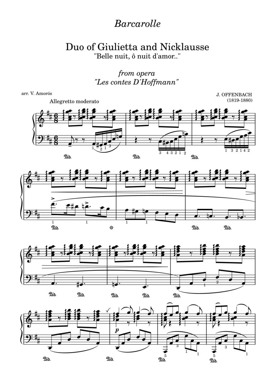 Barcarolle from Les contes D'Hoffmann by J Offenbach arr. for piano solo Piano Solo scores gallery preview page 1
