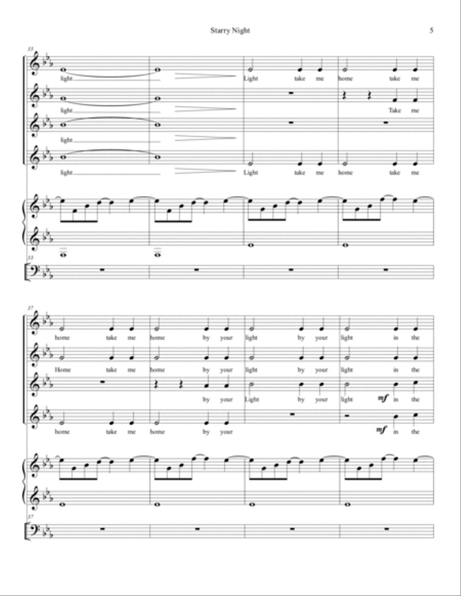 Starry Night - SSAA - 4-Part - Vocal Group - Piano - Cello SSAA scores gallery preview page 6