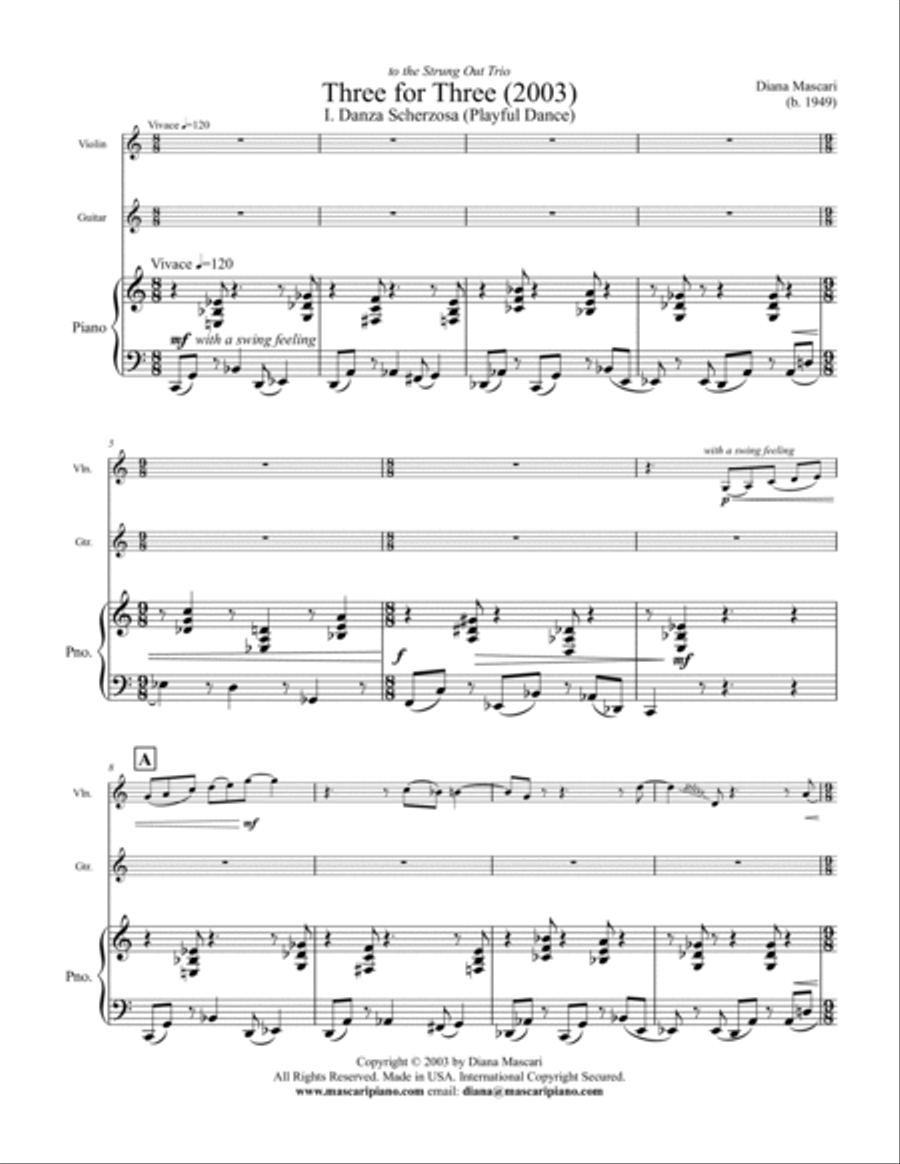 Three for Three for Violin, Guitar and Piano Chamber Music scores gallery preview page 2