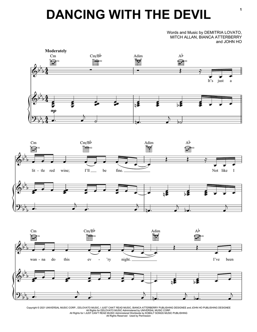 Dancing With The Devil Piano, Vocal, Guitar scores gallery preview page 1
