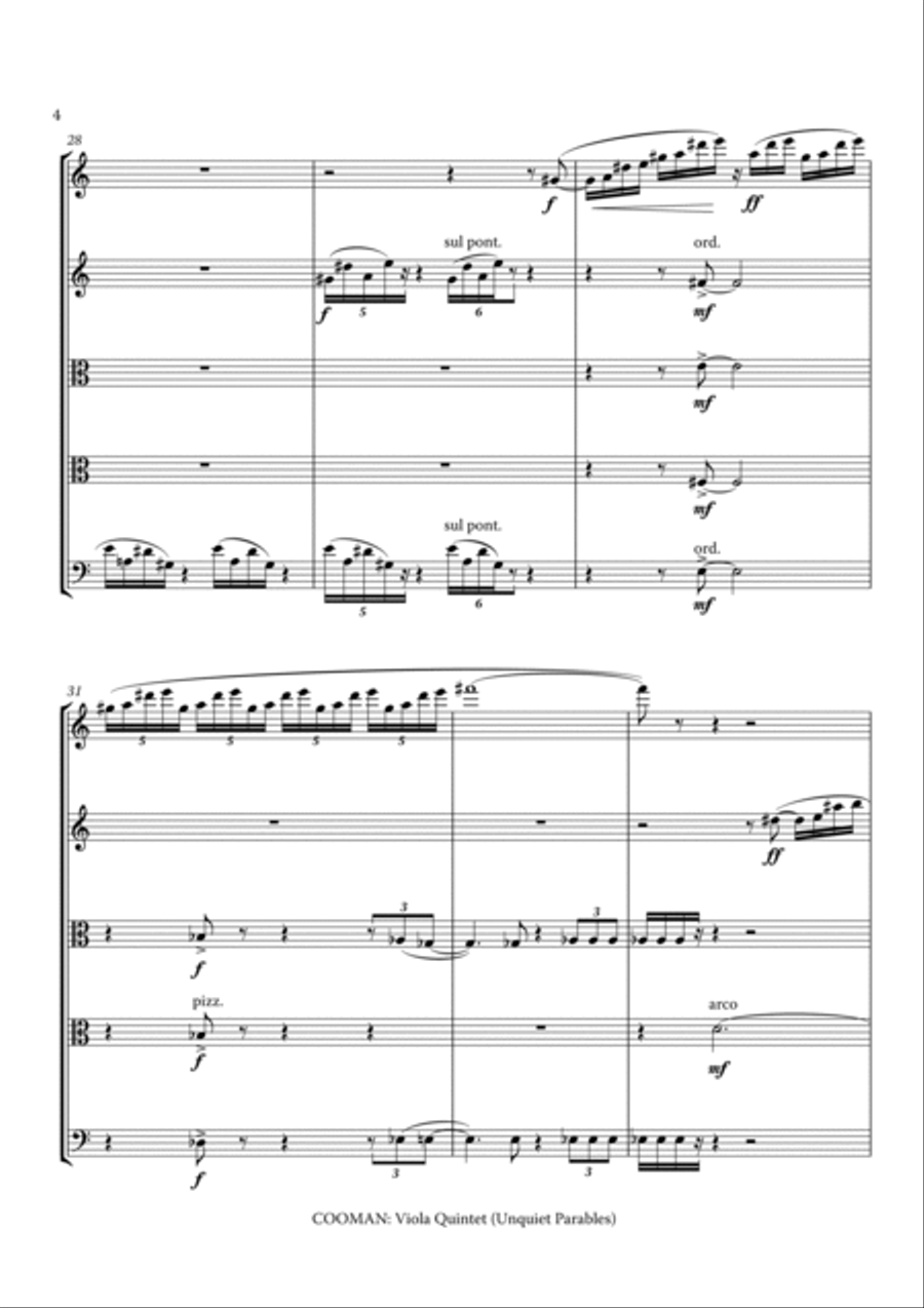 Carson Cooman - Viola Quintet (Unquiet Parables) (2009) for two violins, two violas and cello String Quintet scores gallery preview page 6