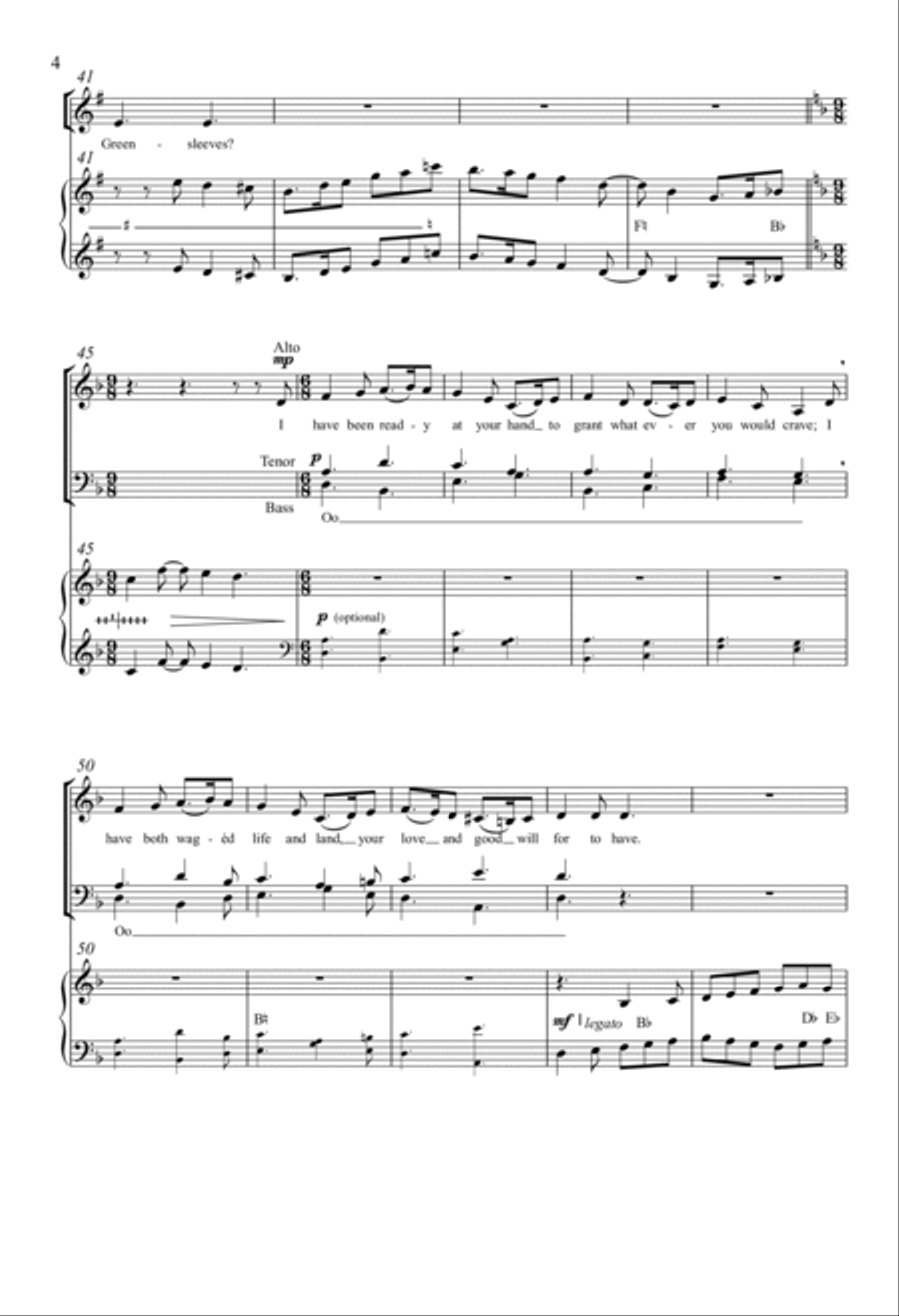 Greensleeves Greensleeves 4-Part scores gallery preview page 3