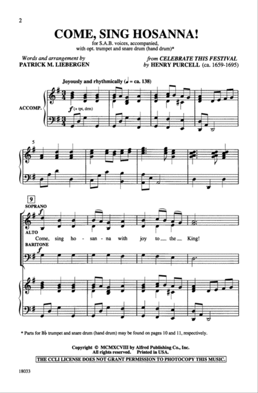 Come, Sing Hosanna! Come, Sing Hosanna! 3-Part scores gallery preview page 2