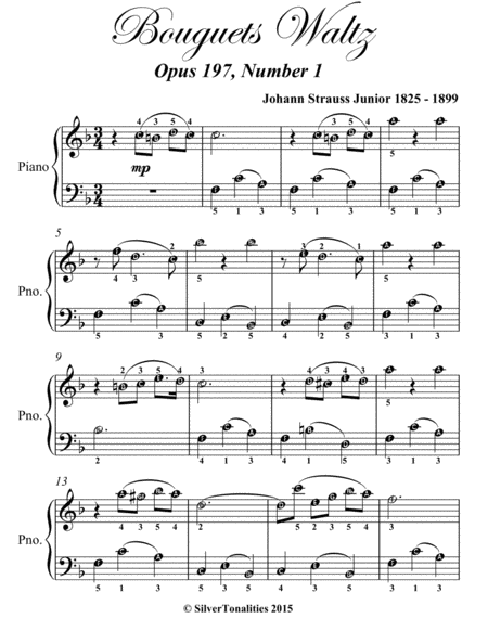 Bouquets Waltz Opus 197 Number 1 Easy Piano Sheet Music