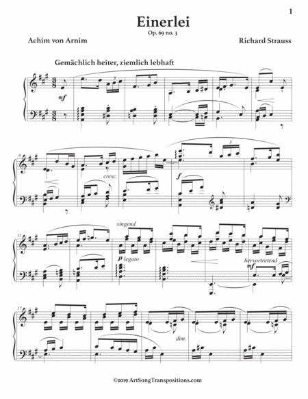 STRAUSS: Einerlei, Op. 69 no. 3 (transposed to A major)