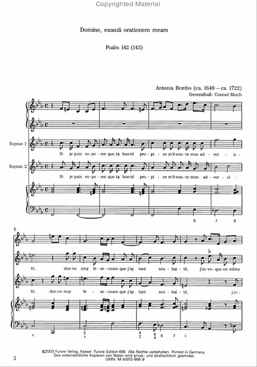 Les sept Psaumes de David Vol. 7 Psalm CXLII: Domine, exaudi orationem meam (S1, S2) Voice scores gallery preview page 2