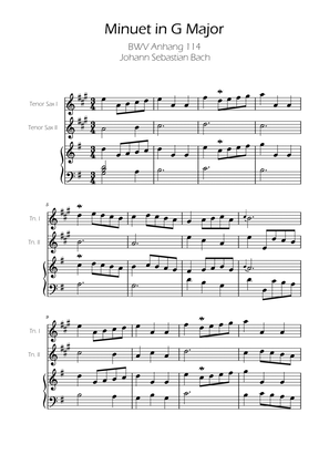 Minuet in G major BWV Anh. 114 - Bach - Tenor Sax Duet w/ Piano