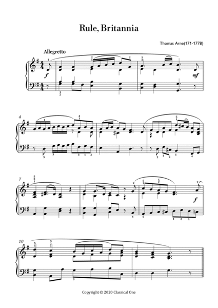 Arne - Rule, Britannia(Easy piano version) image number null