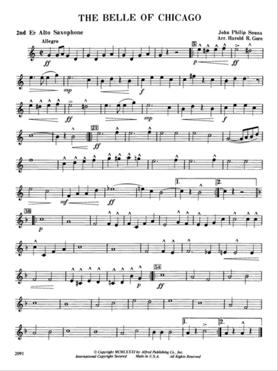 Belle of Chicago: 2nd E-flat Alto Saxophone Concert Band scores gallery preview page 1