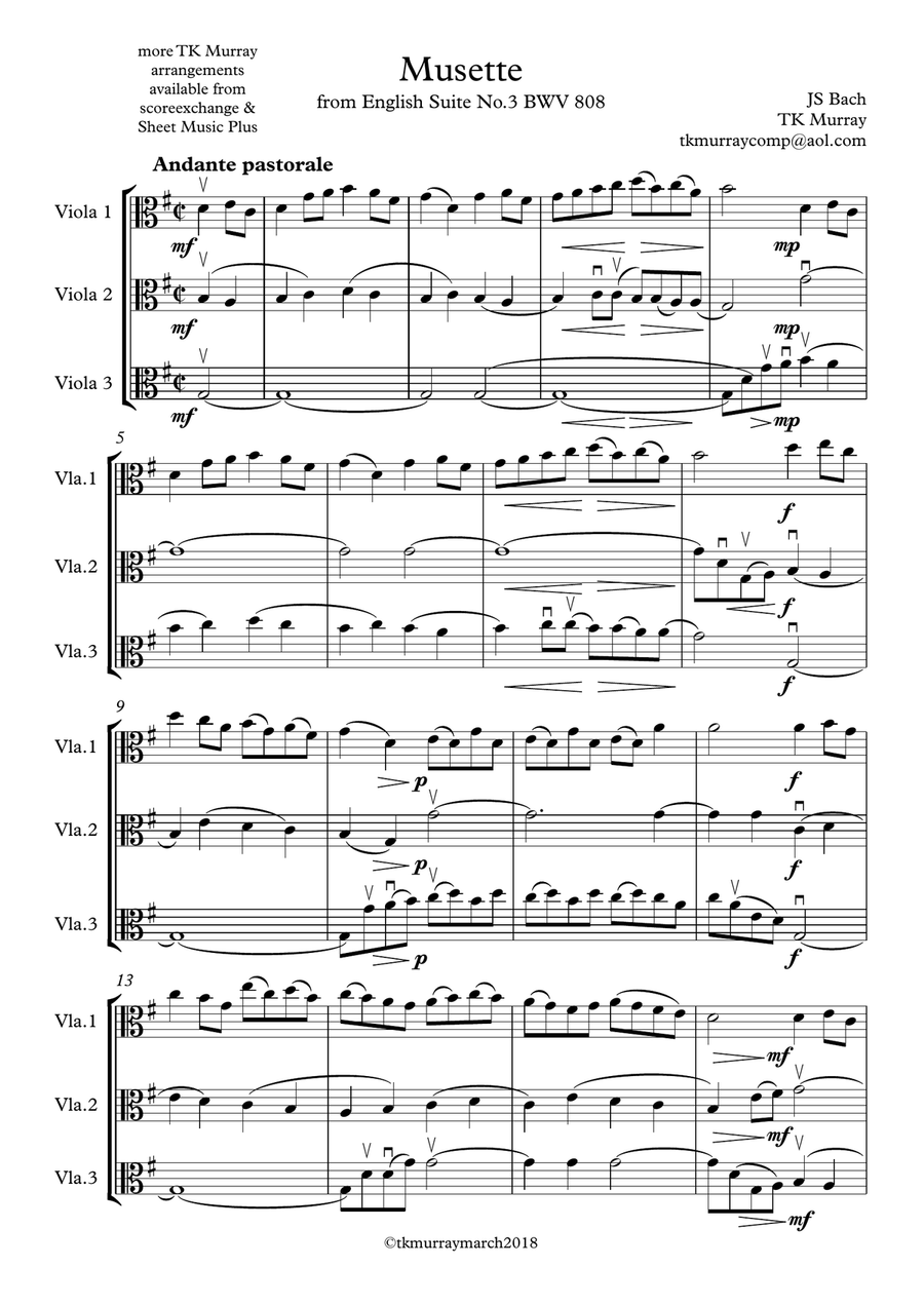 Bach - Musette - 3 Violas, Viola Trio, Viola Group Small Ensemble scores gallery preview page 1
