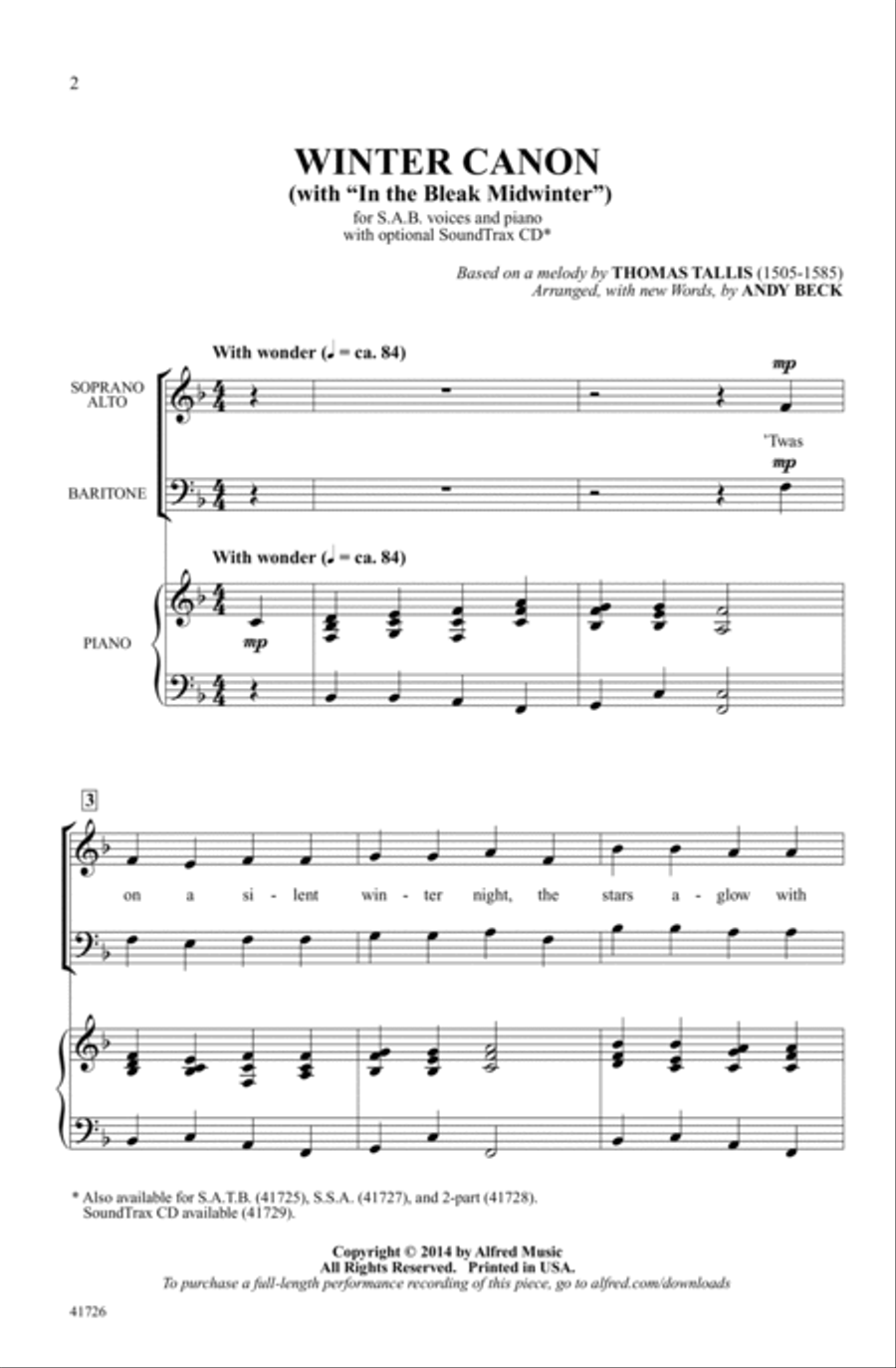 Winter Canon Choir scores gallery preview page 1