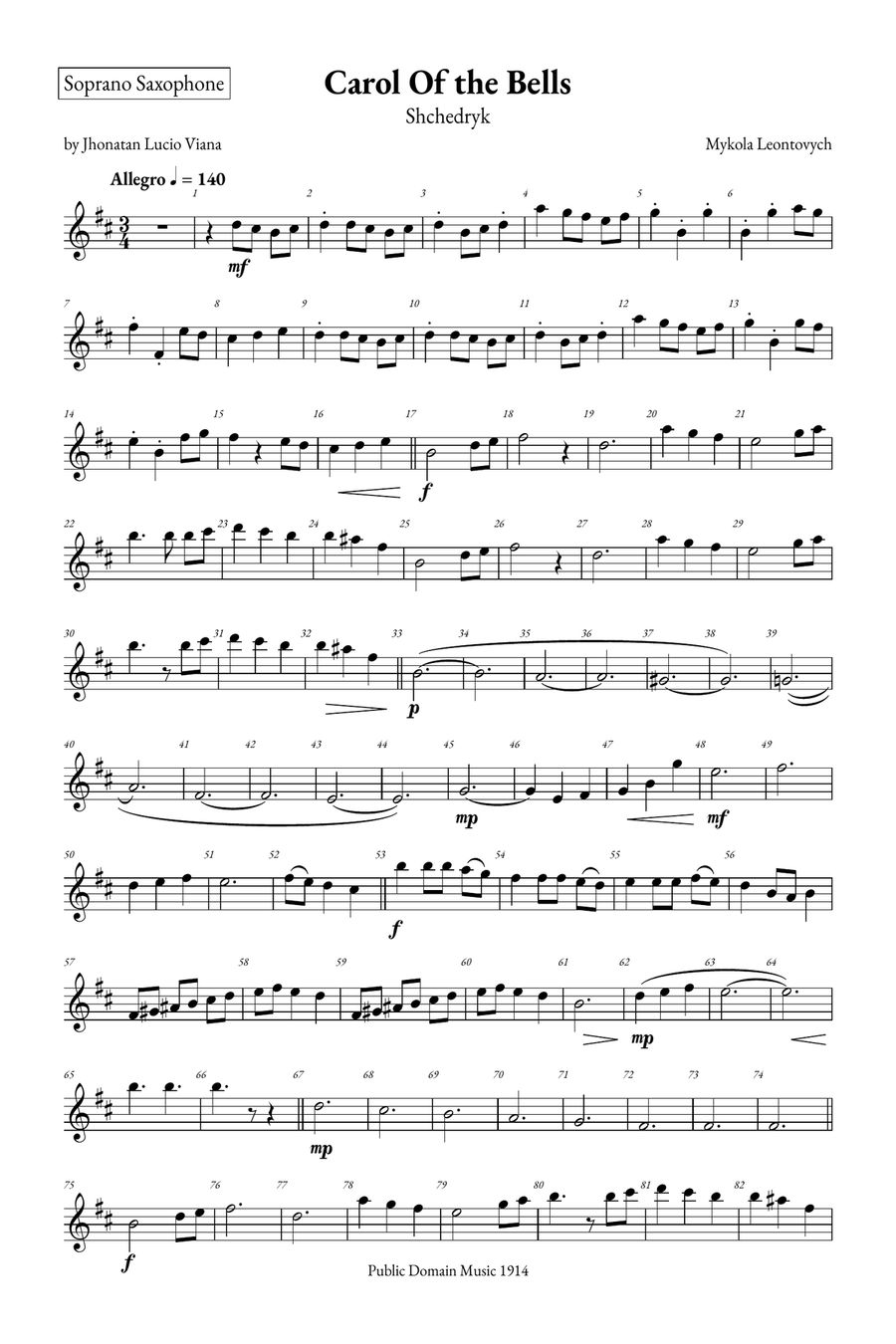 Carol of the Bells Soprano Saxophone scores gallery preview page 5