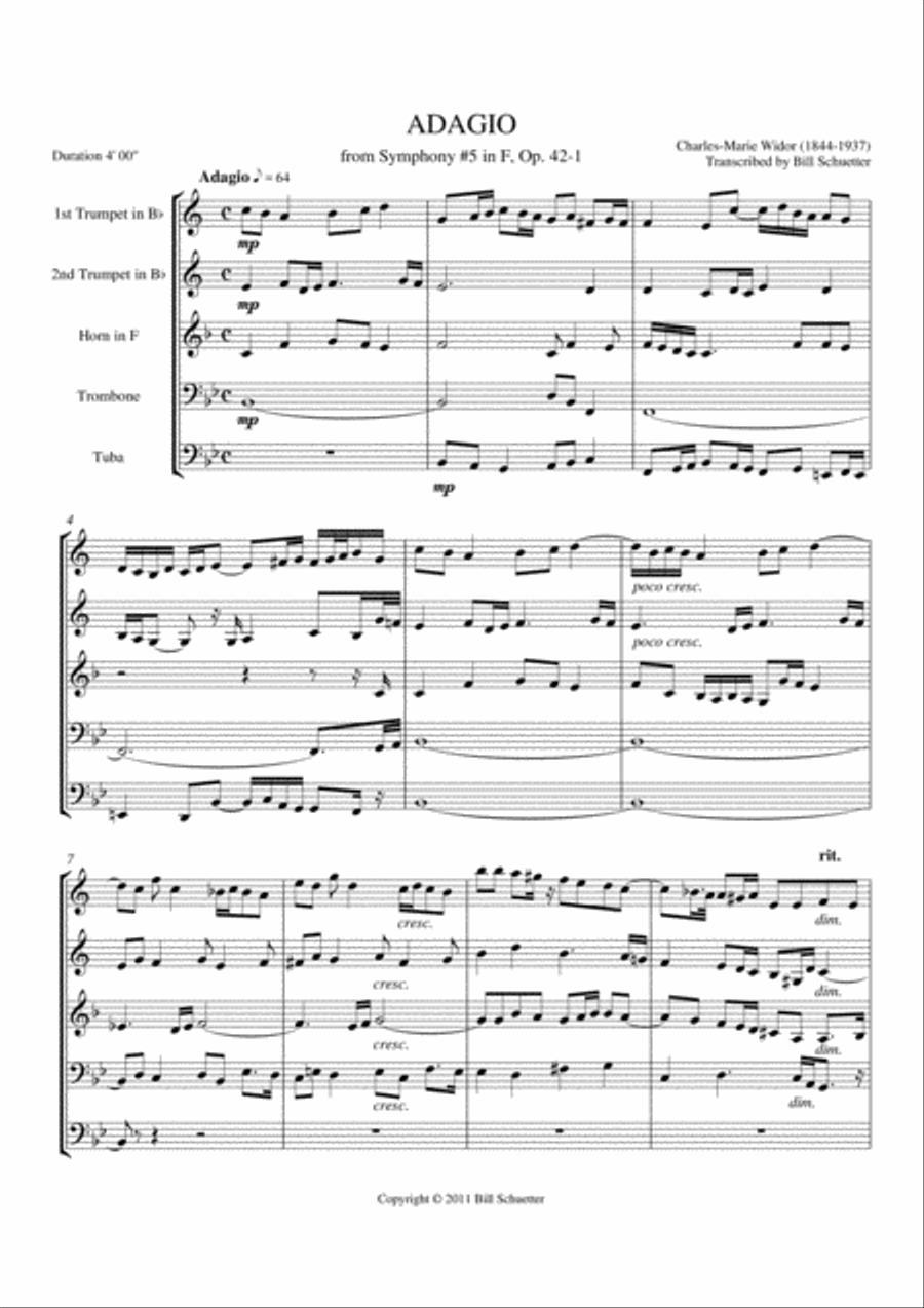 Adagio from Organ Symphony #5 Horn scores gallery preview page 1