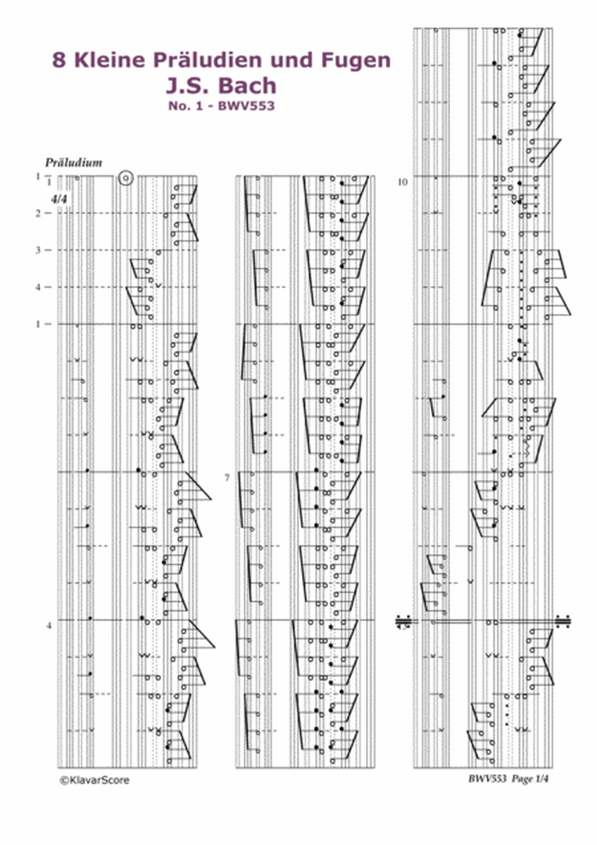 J.S. Bach "Eight Short Preludes and Fugues" BWV553-560, transcribed to the KlavarScore notation. image number null