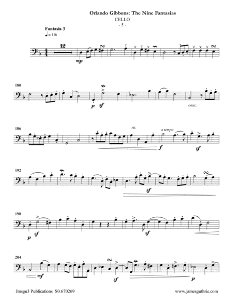 Gibbons: The Nine Fantasias for Violin, Flute & Cello Flute scores gallery preview page 5