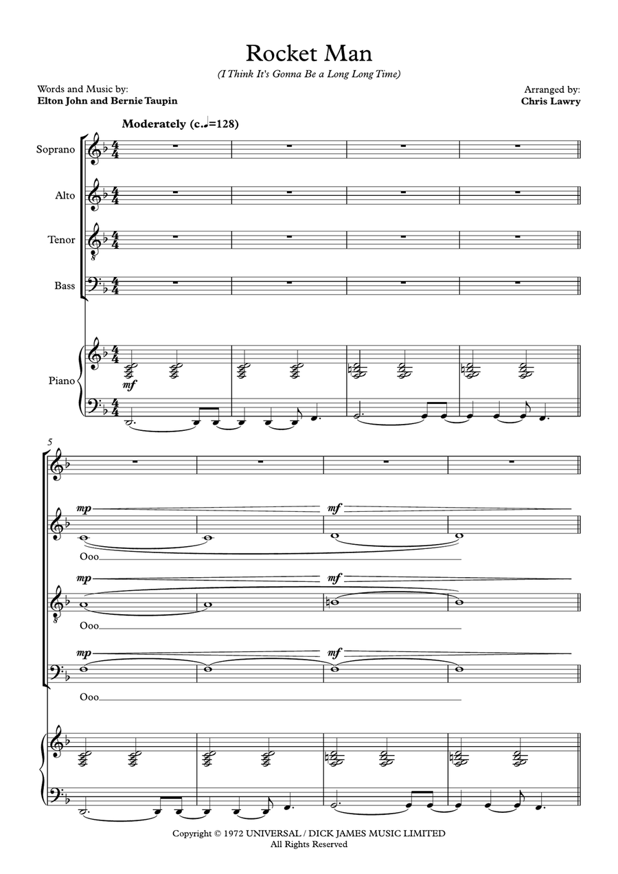 Rocket Man (i Think It's Gonna Be A Long Long Time) 4-Part scores gallery preview page 1