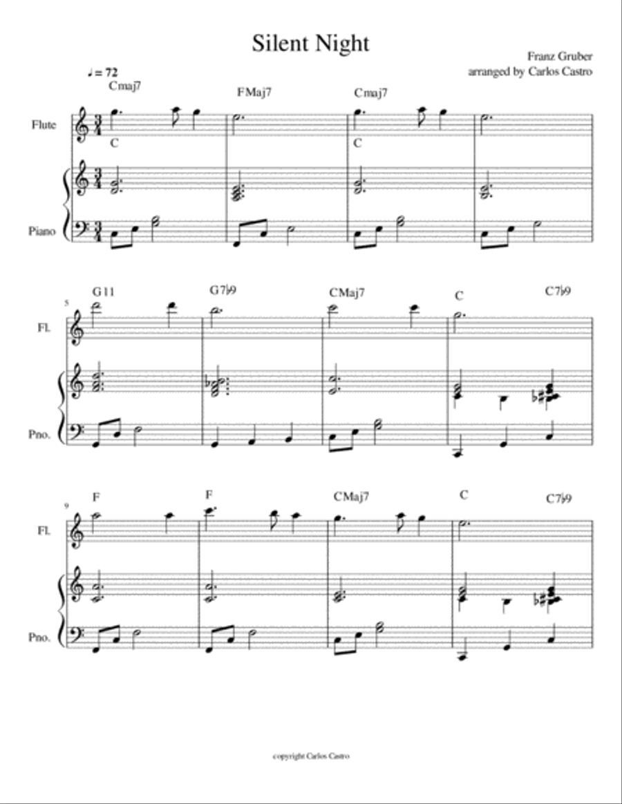 Silent Night flute and piano Flute Solo scores gallery preview page 1