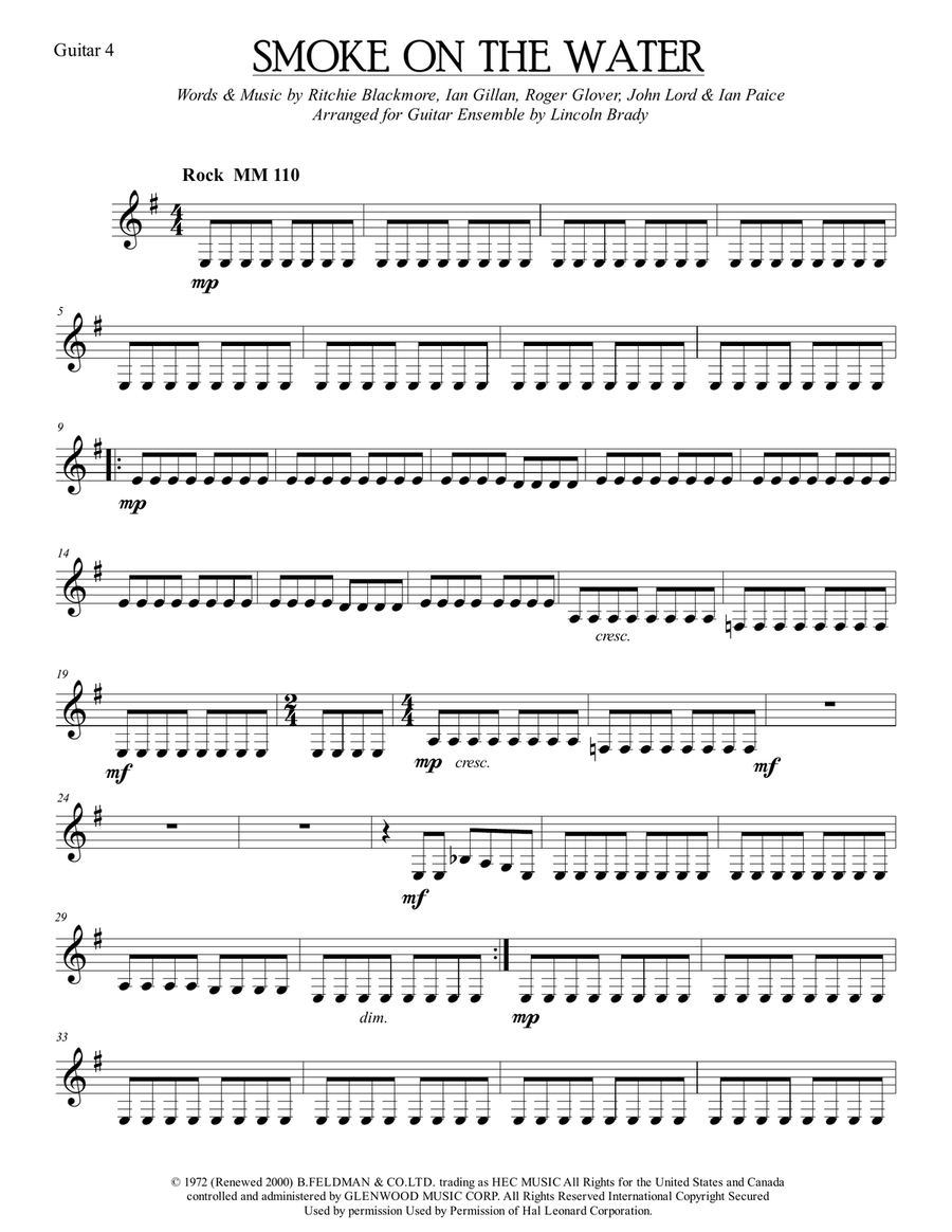 Smoke On The Water Guitar Ensemble scores gallery preview page 6