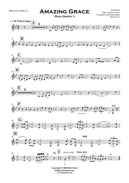 Amazing Grace - Brass Quartet No. 1 PDF Score and Parts PDF image number null
