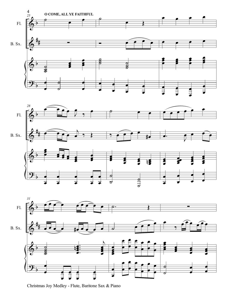 CHRISTMAS JOY MEDLEY (Trio – Flute, Baritone Sax & Piano with Parts) Woodwind Duet scores gallery preview page 5