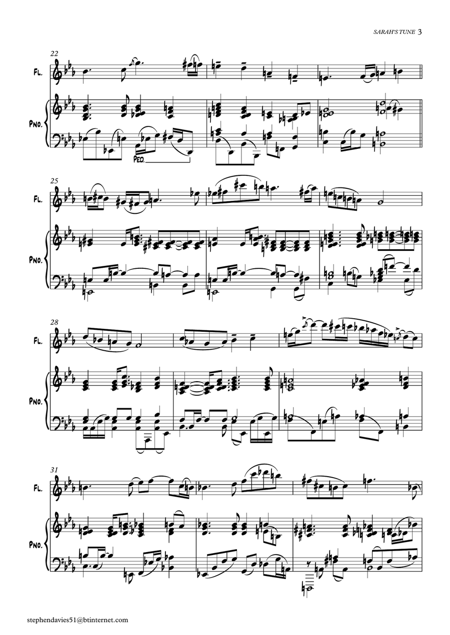 'Sarah's Tune' By Stephen Davies for Flute & Piano Flute Solo scores gallery preview page 3