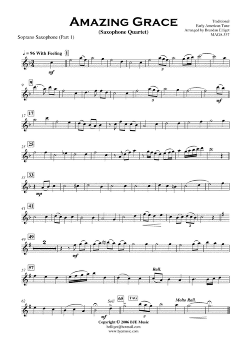 Amazing Grace - Saxophone Quartet Score annd Parts image number null