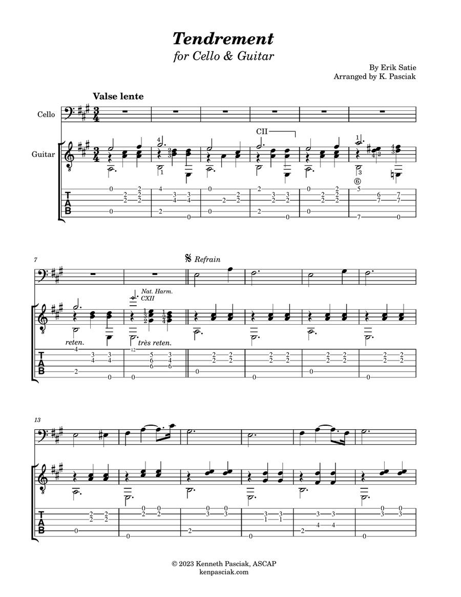 Tendrement (for Cello & Guitar) String Duet scores gallery preview page 3
