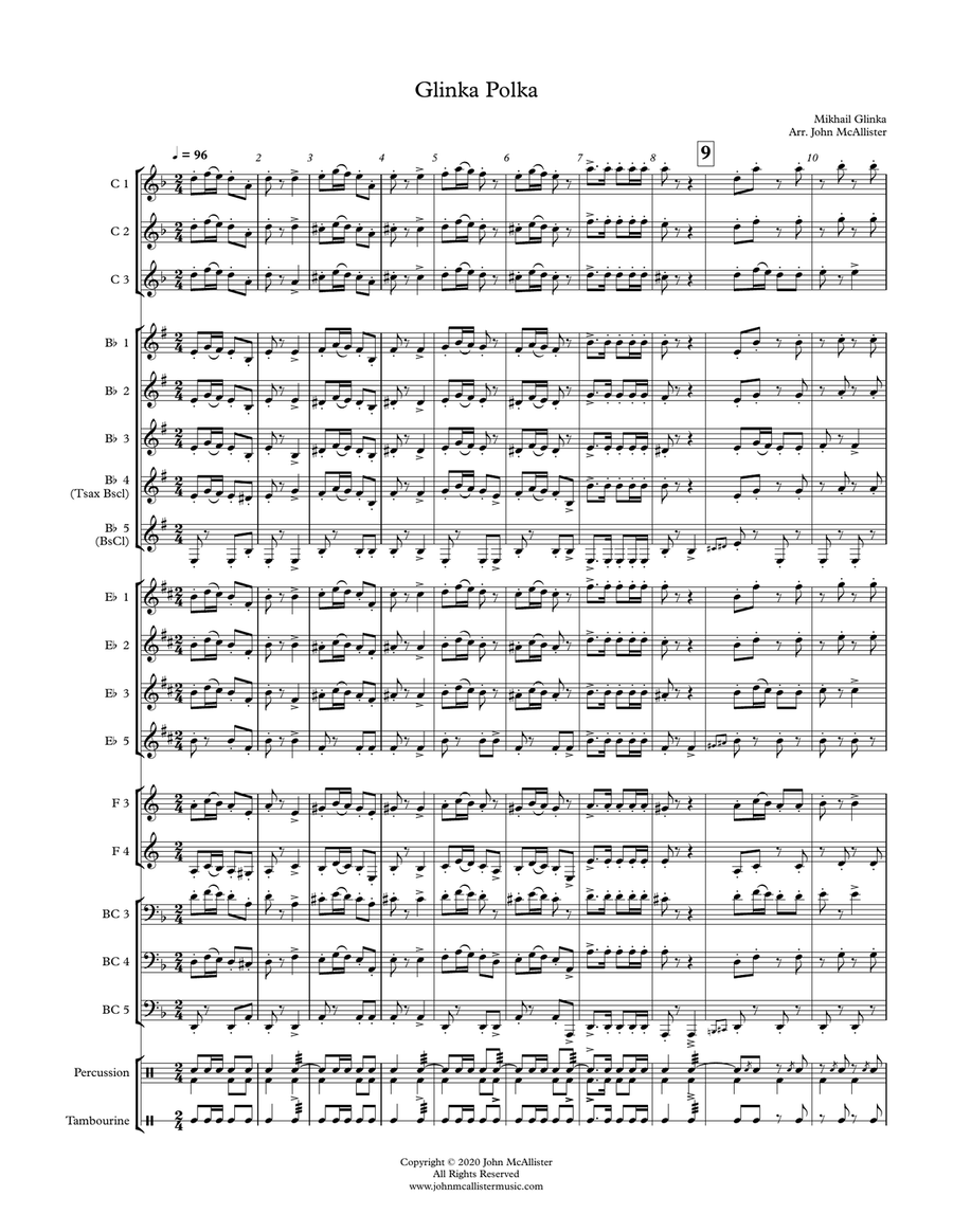 Glinka Polka - Adaptable Quintet for Winds Concert Band scores gallery preview page 1