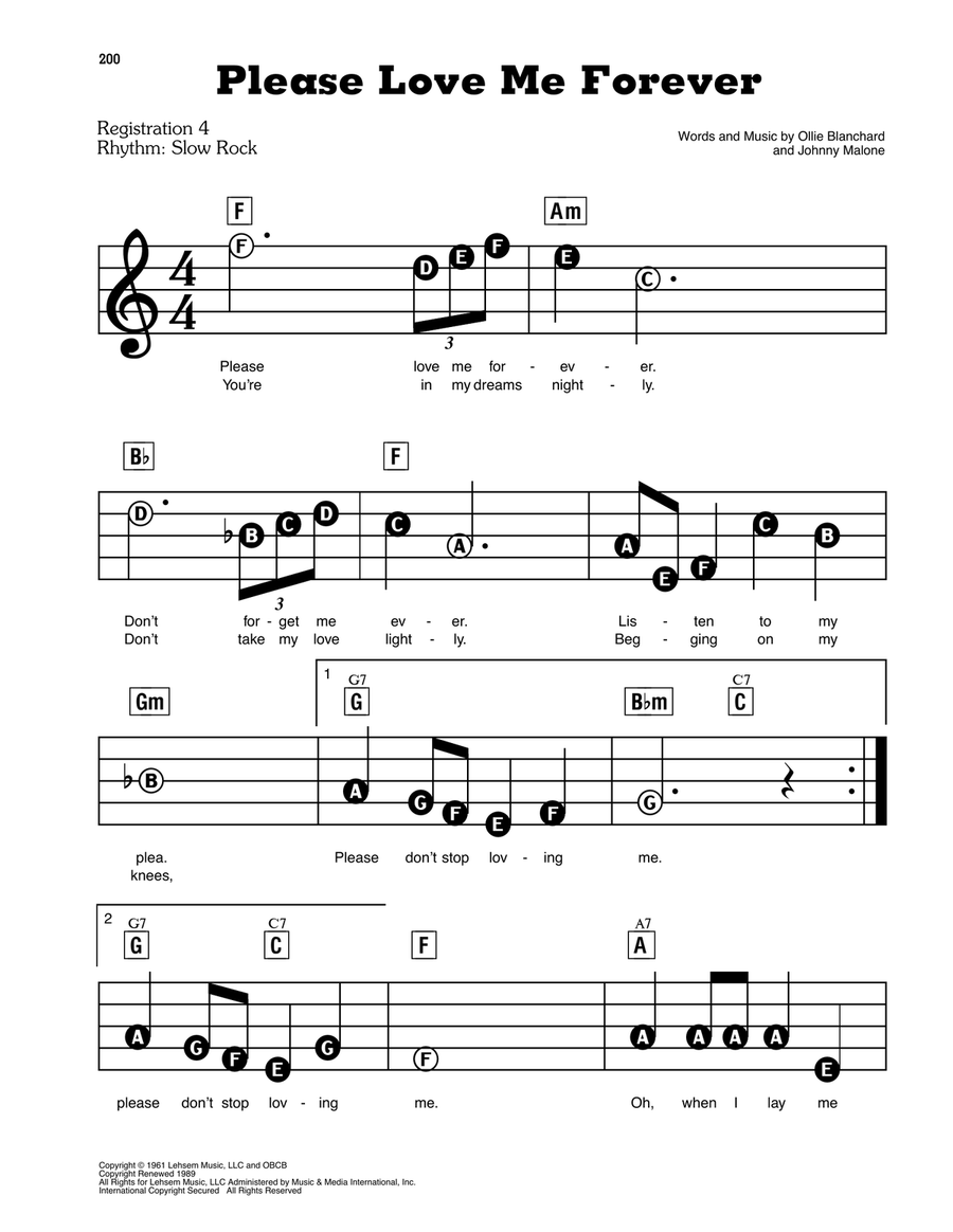 Please Love Me Forever Electronic Keyboard scores gallery preview page 1