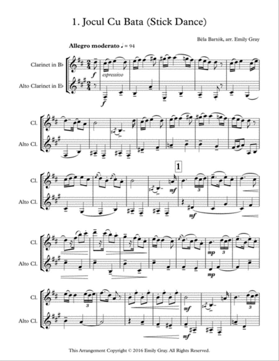 Romanian Folk Dances (Clarinet and Alto Clarinet) Woodwind Duet scores gallery preview page 2
