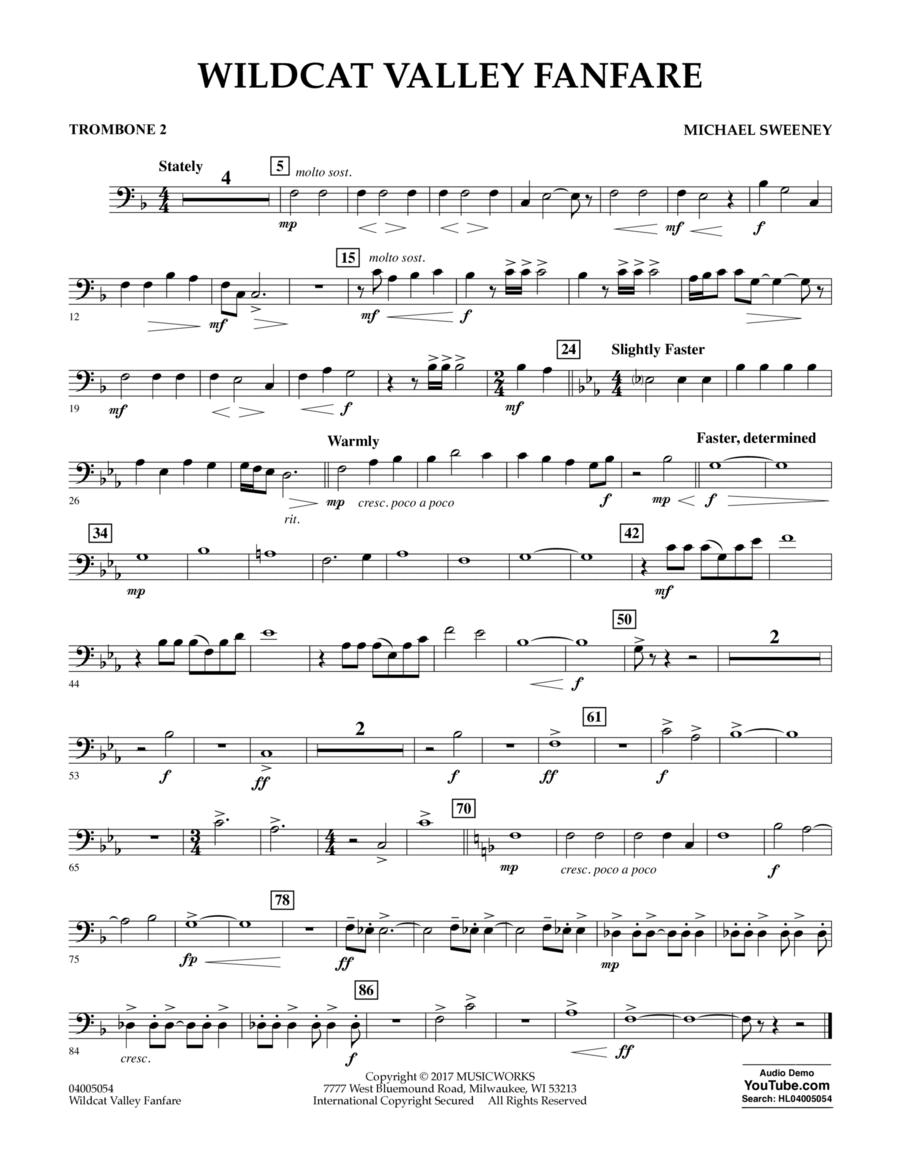 Wildcat Valley Fanfare - Trombone 2 Trombone scores gallery preview page 1