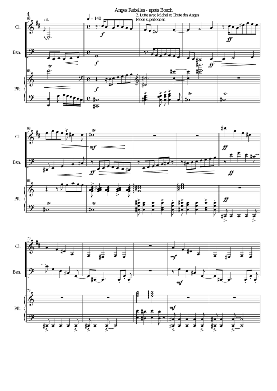 La Chute des Anges rebelles - The Fall of the rebel Angels - for clarinet, bassoon and piano Woodwind Duet scores gallery preview page 4