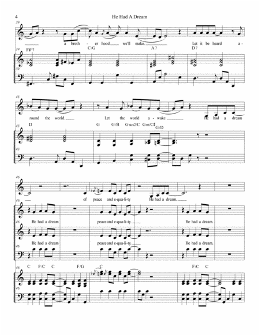 He Had A Dream, a Gospel style ML King tribute song 3-Part scores gallery preview page 4