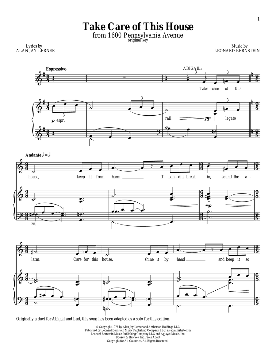 Take Care Of This House Take Care Of This House Piano, Vocal scores gallery preview page 1
