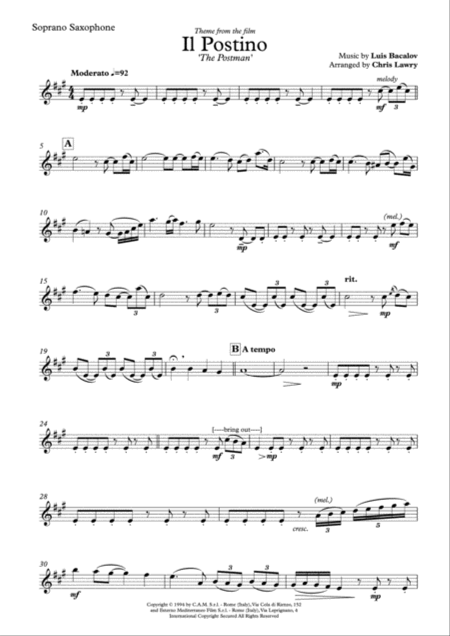 Il Postino (the Postman) Woodwind Quartet scores gallery preview page 6