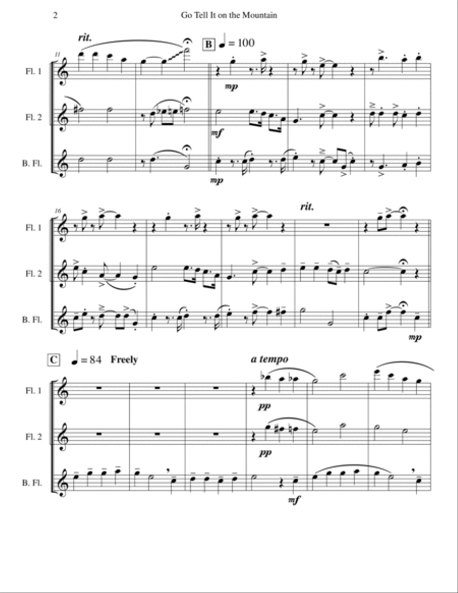 Go Tell It on the Mountain (Flute Trio) Woodwind Trio scores gallery preview page 2