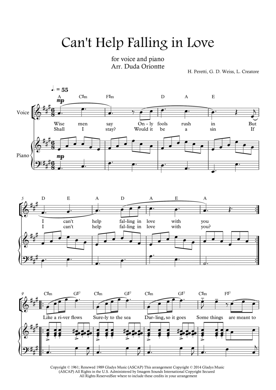 Can't Help Falling In Love Voice scores gallery preview page 1