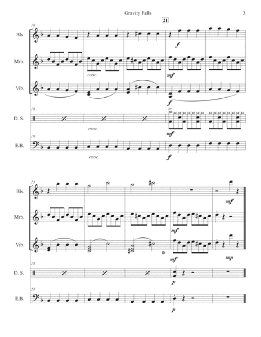 Gravity Falls (main Theme) Percussion Ensemble scores gallery preview page 3