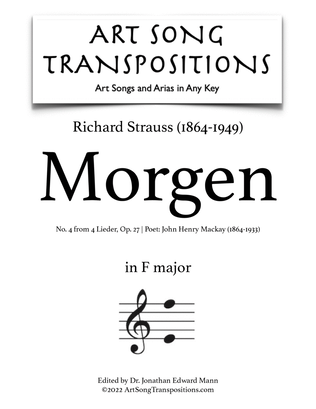 Book cover for STRAUSS: Morgen, Op. 27 no. 4 (transposed to F major)